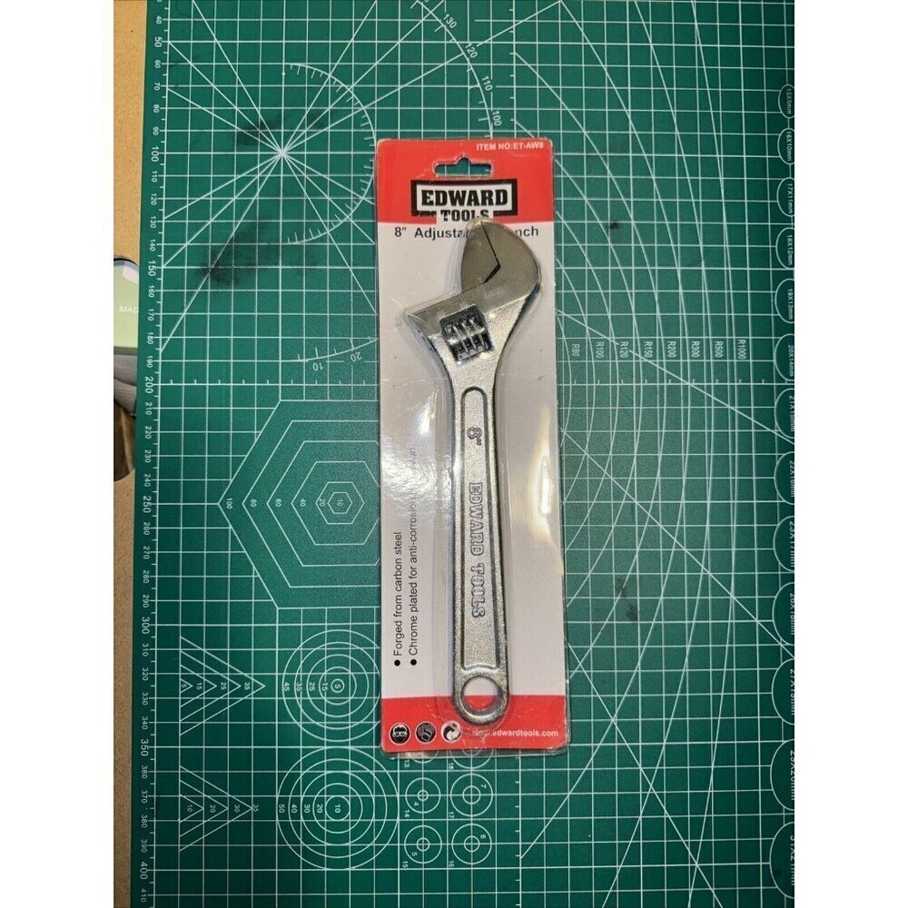 Sealed Edward Tools Adjustable Wrench (8") - Carbon Steel Chrome Plated